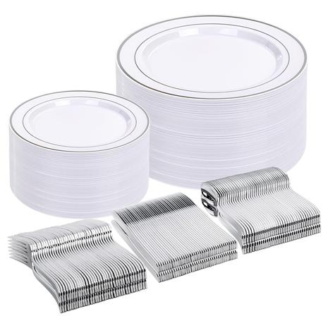 500-Piece Silver Rim Disposable Dinnerware Set