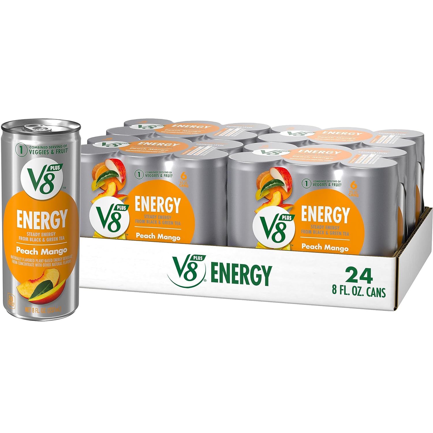 24-Pack 8-Oz V8 +Energy Drink (Peach Mango or Pomegranate Blueberry)