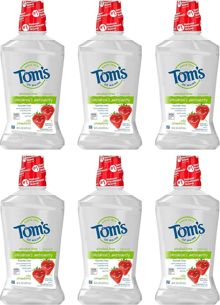 6 Bottles Of Tom’s Of Maine Children’s Anticavity Fluoride Rinse Mouthwash, Silly Strawberry (16 Fl Oz Bottles)