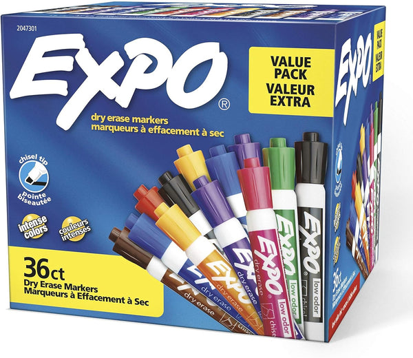 EXPO Chisel Tip Dry Erase Markers, Low-Odor Assorted Colors (Pack Of 36)