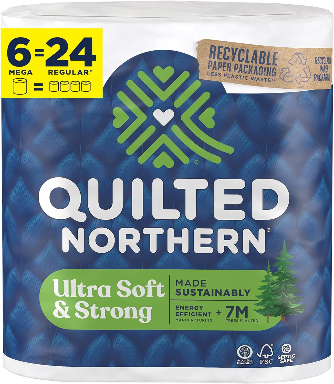 6 Mega Rolls [=24 Reg. Rolls] of Quilted Northern Ultra Soft & Strong Toilet Paper