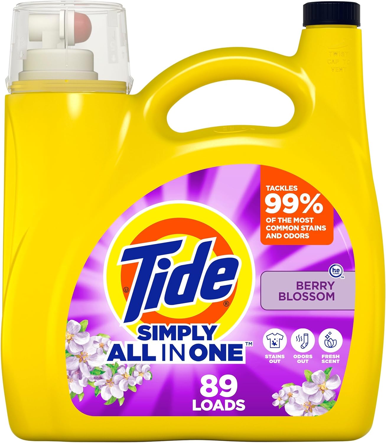 Tide Simply Clean & Fresh Liquid Laundry Detergent, Berry Blossom Scent (117 Fl Oz Bottles)