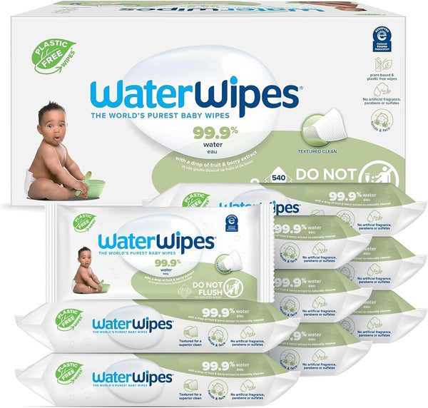 WaterWipes Plastic-Free Textured Clean Toddler & Baby Wipes (540 Count, 9 Packs)