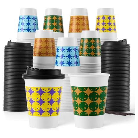 100 Disposable 12oz Coffee Cups With Lids, Sleeves & Stirrers