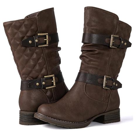 Women's Mid Calf Fashion Low-Heel Dress Boots (Brown)