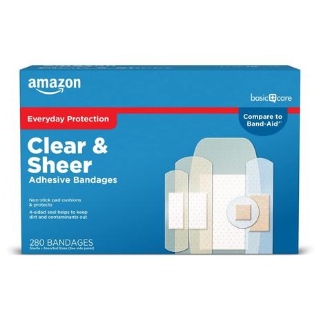 280-Count Amazon Basic Care Sheer and Clear Adhesive Bandages (Assorted Sizes)