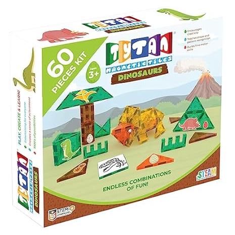 60-Piece Magnetic Tiles Dino Safari Building Blocks