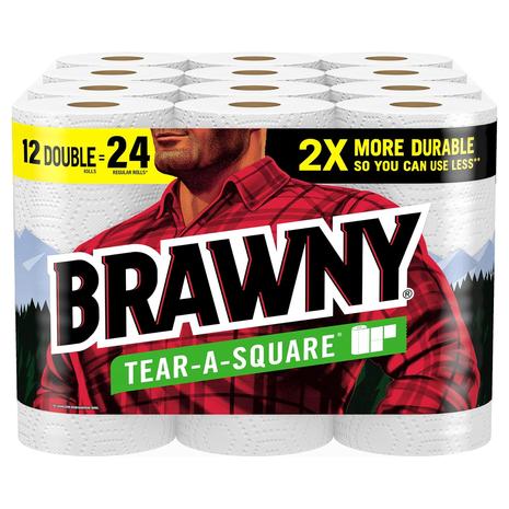 12 Double Rolls (24 Regular Rolls) Of Brawny Tear-A-Square Paper Towels