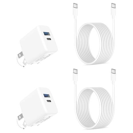 2 Pack 20W 2-Port Compact Foldable Fast USB C Chargers