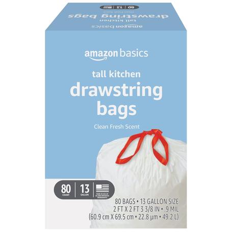 80 Amazon Basics Tall Kitchen Drawstring 13 Gallon Trash Bags