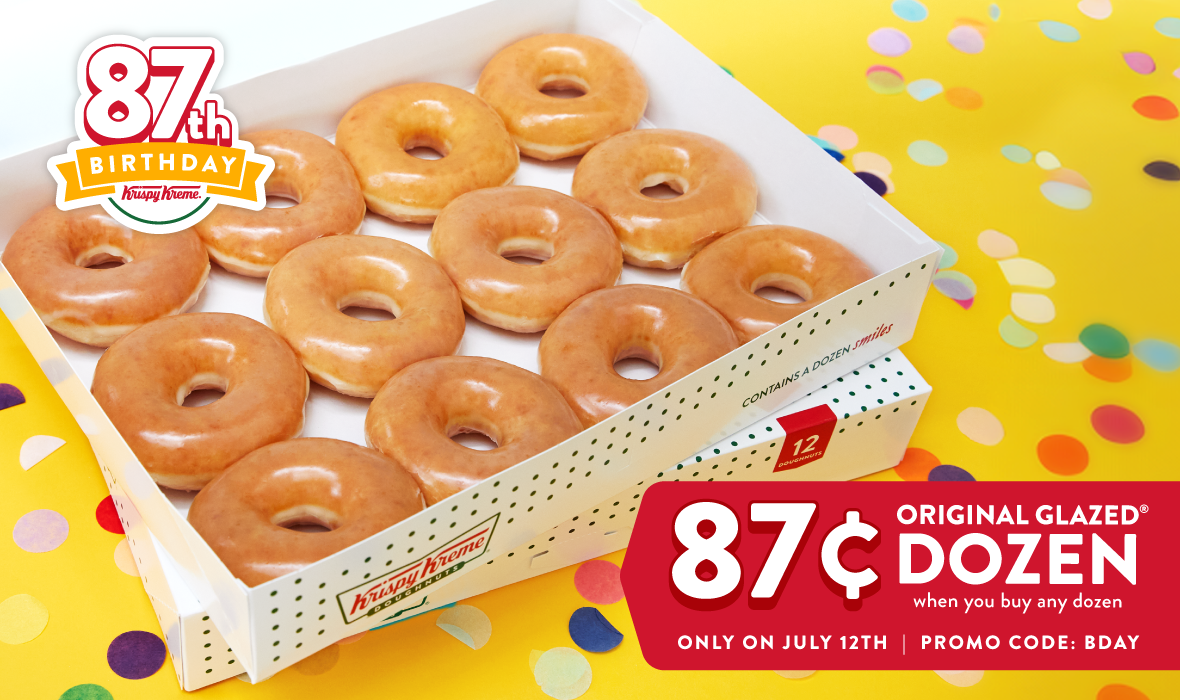 Krispy Kreme's 87th Birthday Deal: Get an Original Glazed Dozen for $0.87 With Purchase of a Regular-Priced Dozen or 16-Count Minis