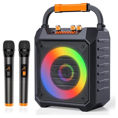 Portable Karaoke LED Speaker Machine w/ 2 Wireless Microphones