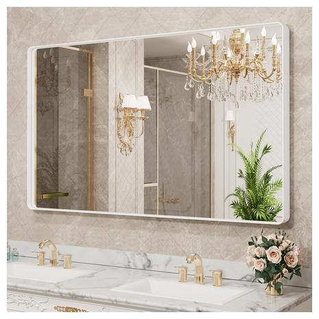 55"x36" White Metal Framed Bathroom Vanity Mirror w/ Tempered Glass