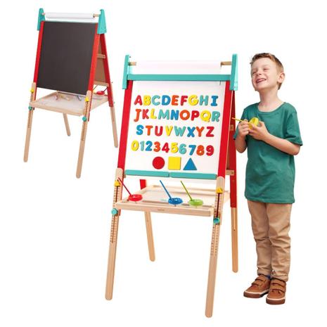 Wooden Art Easel With Magnetic Whiteboard, Chalkboard & 61 Art Supplies