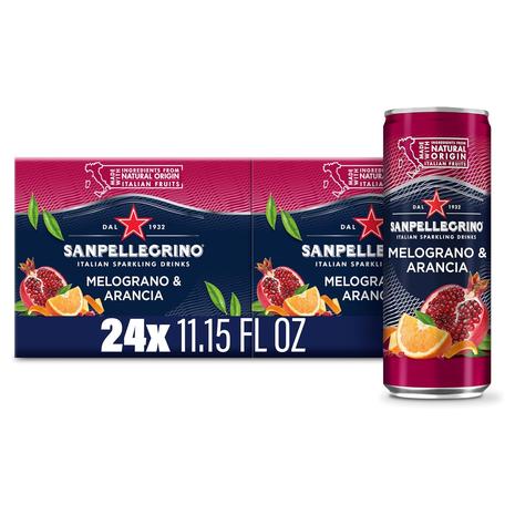 24 Sanpellegrino Italian Sparkling Drink Melograno and Arancia Cans