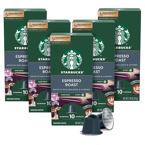 50 Starbucks by Nespresso Dark Roast Espresso Pods (Regular & Decaf)