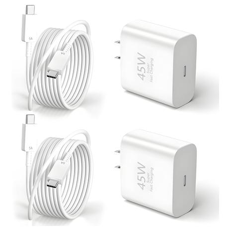 2-Pack 45W Fast Charging USB-C Charger w/ 2 USB-C Cables