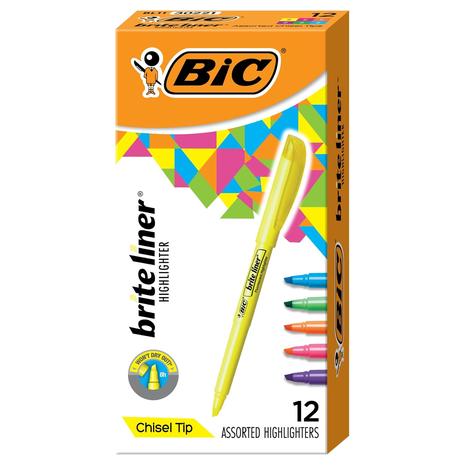 12-Pack Assorted Colors BIC Brite Liner Highlighters