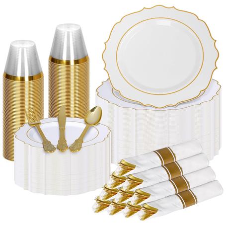 350 Piece Elegant Gold Plastic Dinnerware Set