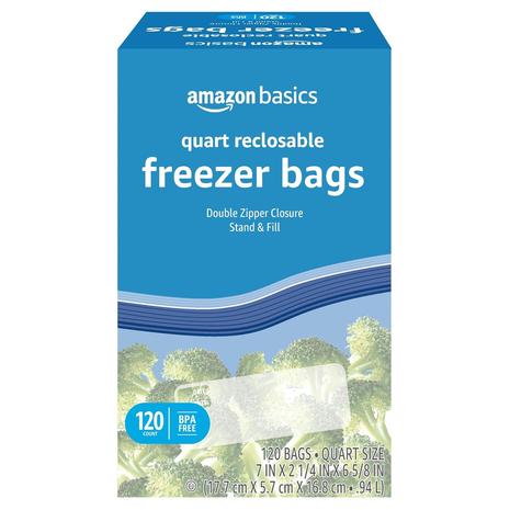 400 Amazon Basics Reclosable Freezer Quart Storage Bags