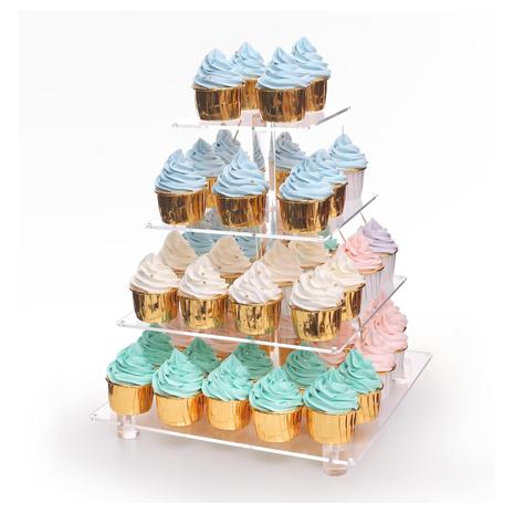 4-Tier Clear Acrylic Cupcake Stand w/ Gold LED String Lights