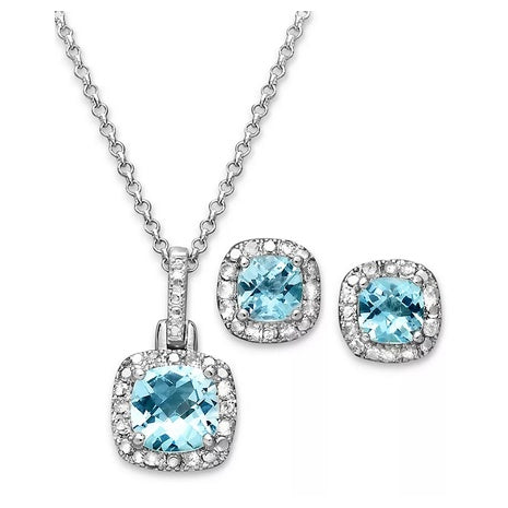 18" Gemstone & Diamond Accent Sterling Silver Necklace and Earrings Set