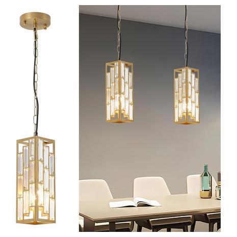 1 Round & 1 Square Crystal Gold Pendant Light Fixture