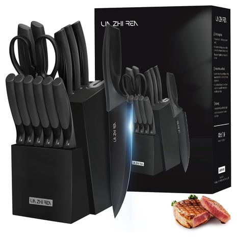 15-Piece Kitchen Knife Set w/ Built-in Sharpener