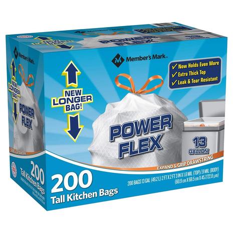 200 Member’s Mark Power Flex Tall Kitchen Drawstring Bags