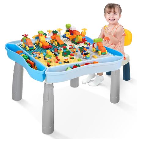 Kids 4-in-1 Activity Table & Chair Set w/ 320 Building Blocks & Storage