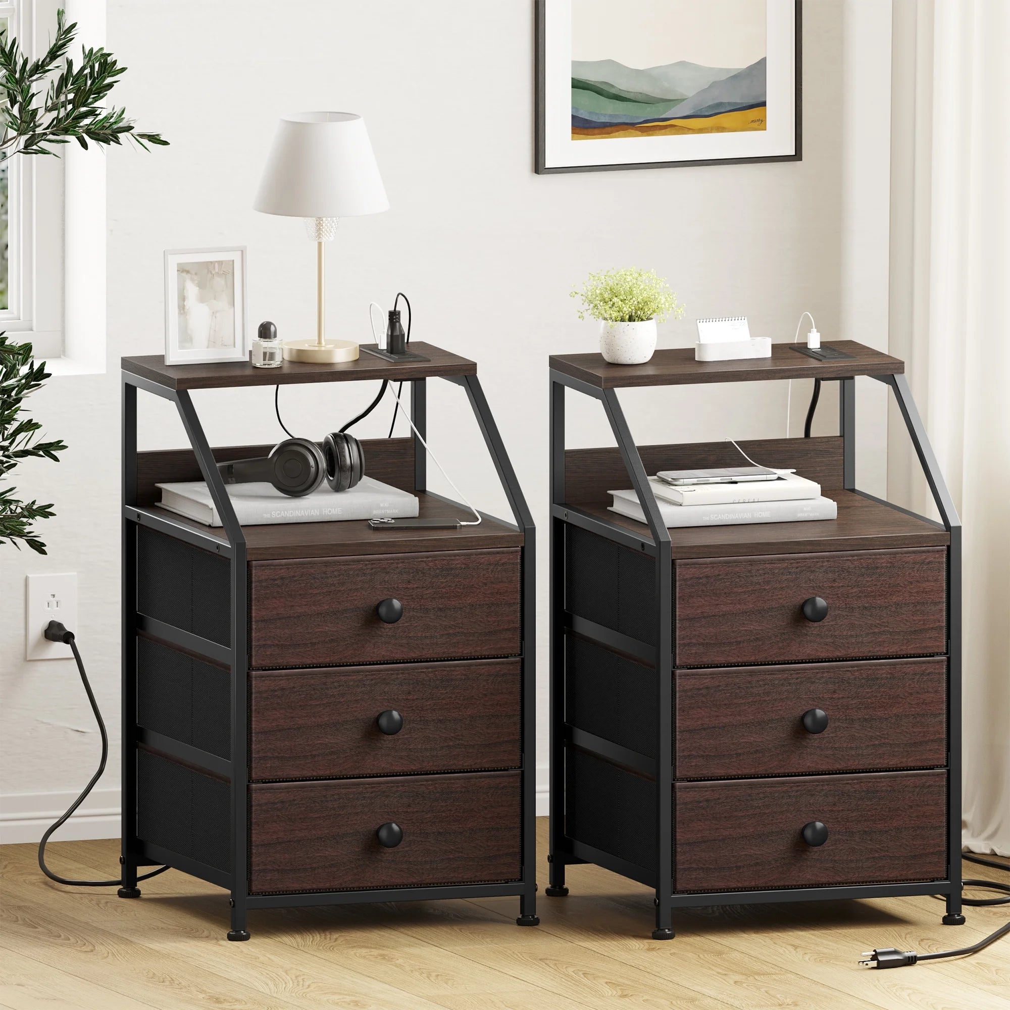 2 Nightstands with Charging Stations & USB Ports