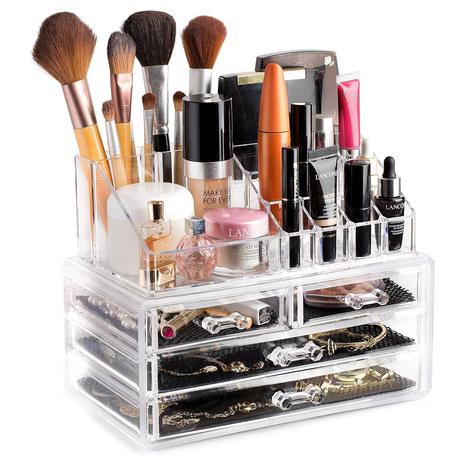 16-Compartment Makeup Organizer with Drawers