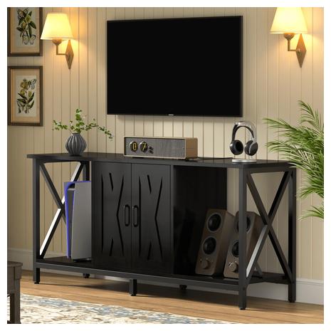 Entertainment TV Stand w/ Doors and Storage Cabinet