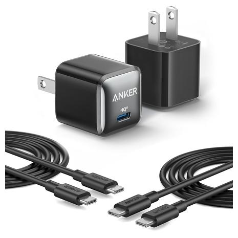 2-Pack Anker 20W USB C Charger Block w/ 2 USB-C Cables