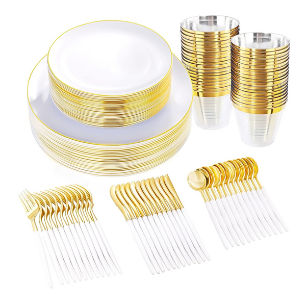 180 Piece Gold Plastic Dinnerware Set With Service For 30 Guests