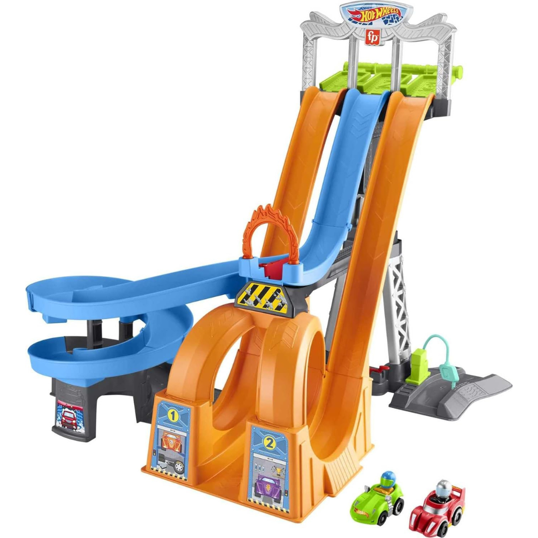 Fisher-Price Little People Toddler Toy Hot Wheels Racing Loops Tower Race Track with Stunt Ramp & Sounds