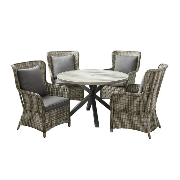 Cushioned Wicker 5 Piece Outdoor Dining Patio Set