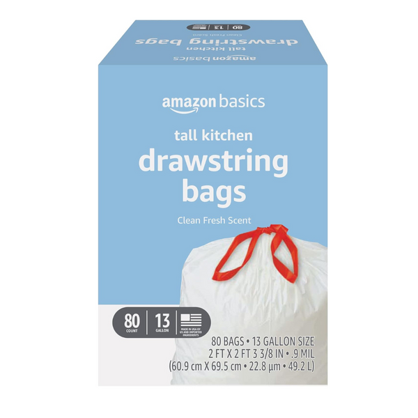 80 Amazon Basics 13 Gallon Tall Kitchen Drawstring Trash Bags