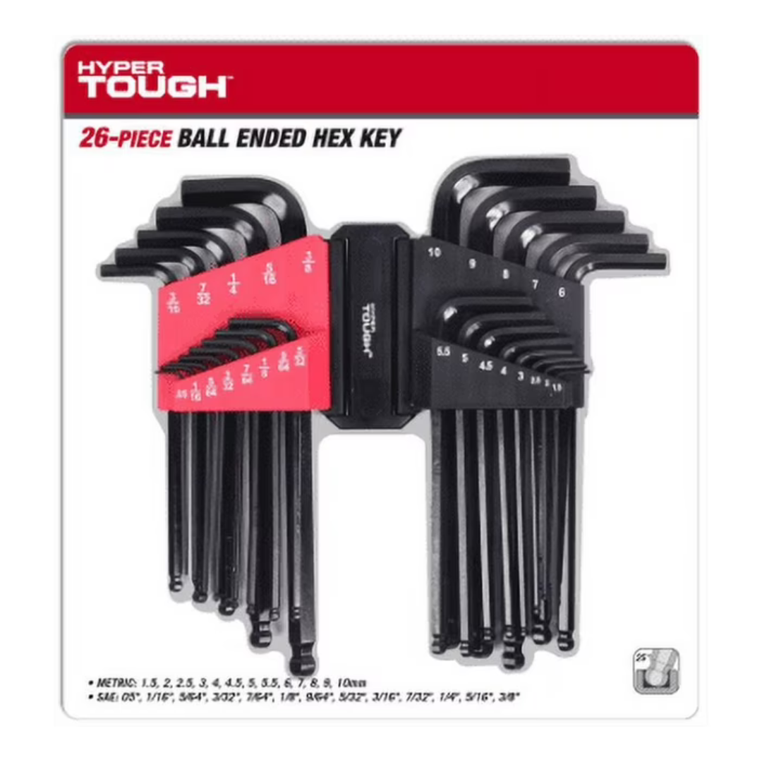 26-Piece Hyper Tough Heavy-Duty Ball End Hex Key Set