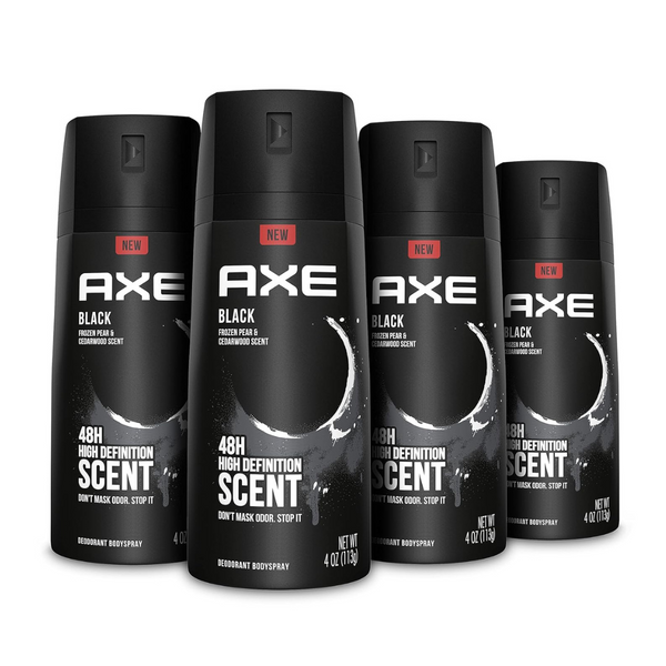 4 Bottles Of AXE Black Body Spray Deodorant