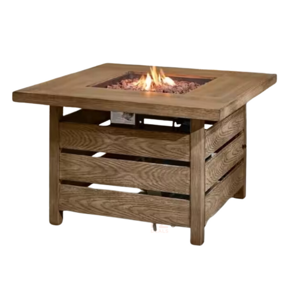 Summerfield Square Steel Brown Wood Look Top LP Gas Fire Pit