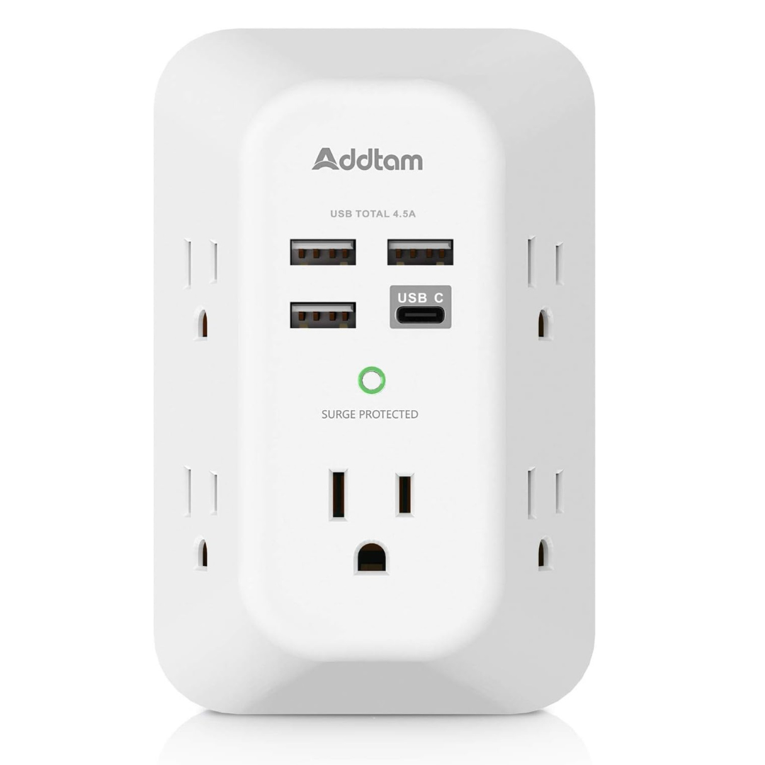 4 USB Wall Charger Surge Protector With 5 Outlets