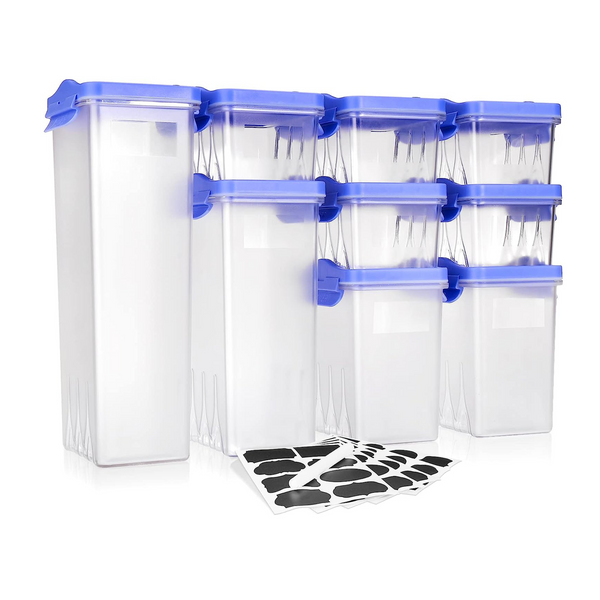 9 Airtight Food Storage Containers with Durable Lids, Labels And Marker