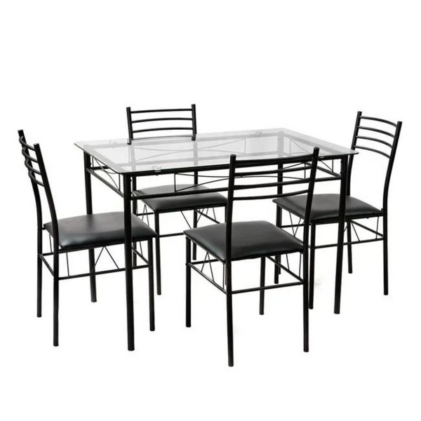 5 Piece Dining Set Glass Top Table With 4 Chairs