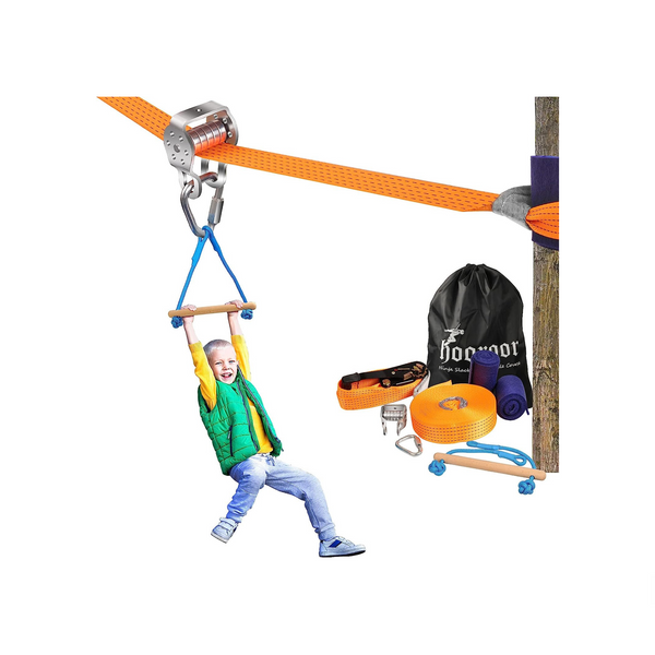 Slackline Pulley with 52FT Zipline, Monkey Bar