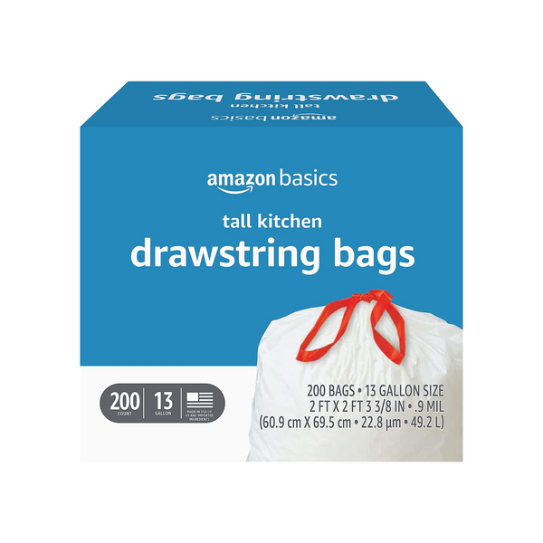 600 Amazon Basics Tall Kitchen 13 Gallon Drawstring Trash Bags