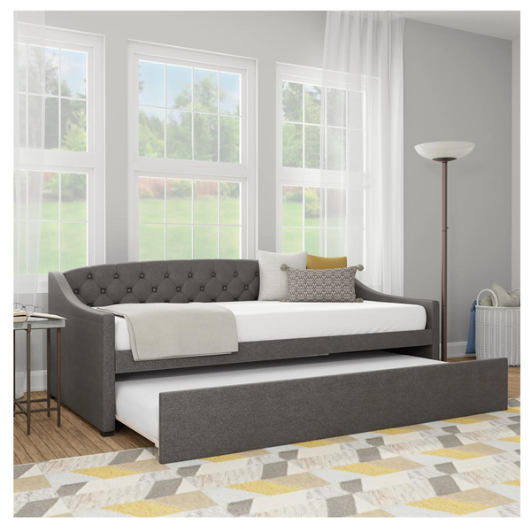 Tufted Upholstered Twin Daybed With Trundle (2 Colors)