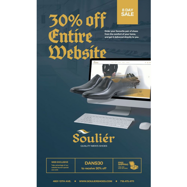 ¡Obtenga un 30% de descuento en todo el sitio web en Soulier Men's Shoes!