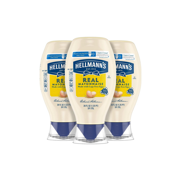 3 botellas exprimibles de mayonesa real Hellmann's