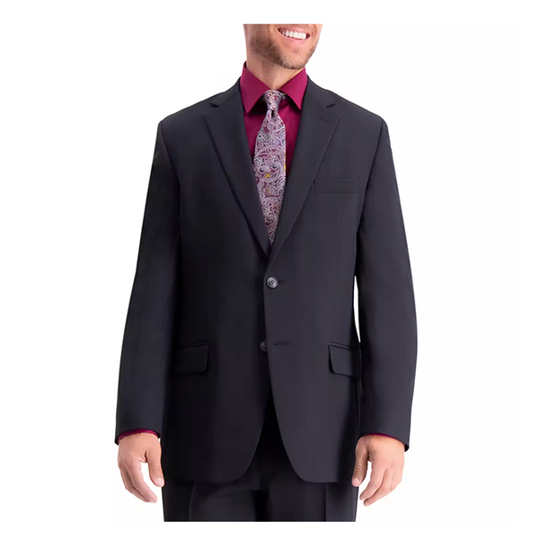 Haggar Chaqueta de traje a medida de sarga jaspeada Travel Performance para hombre